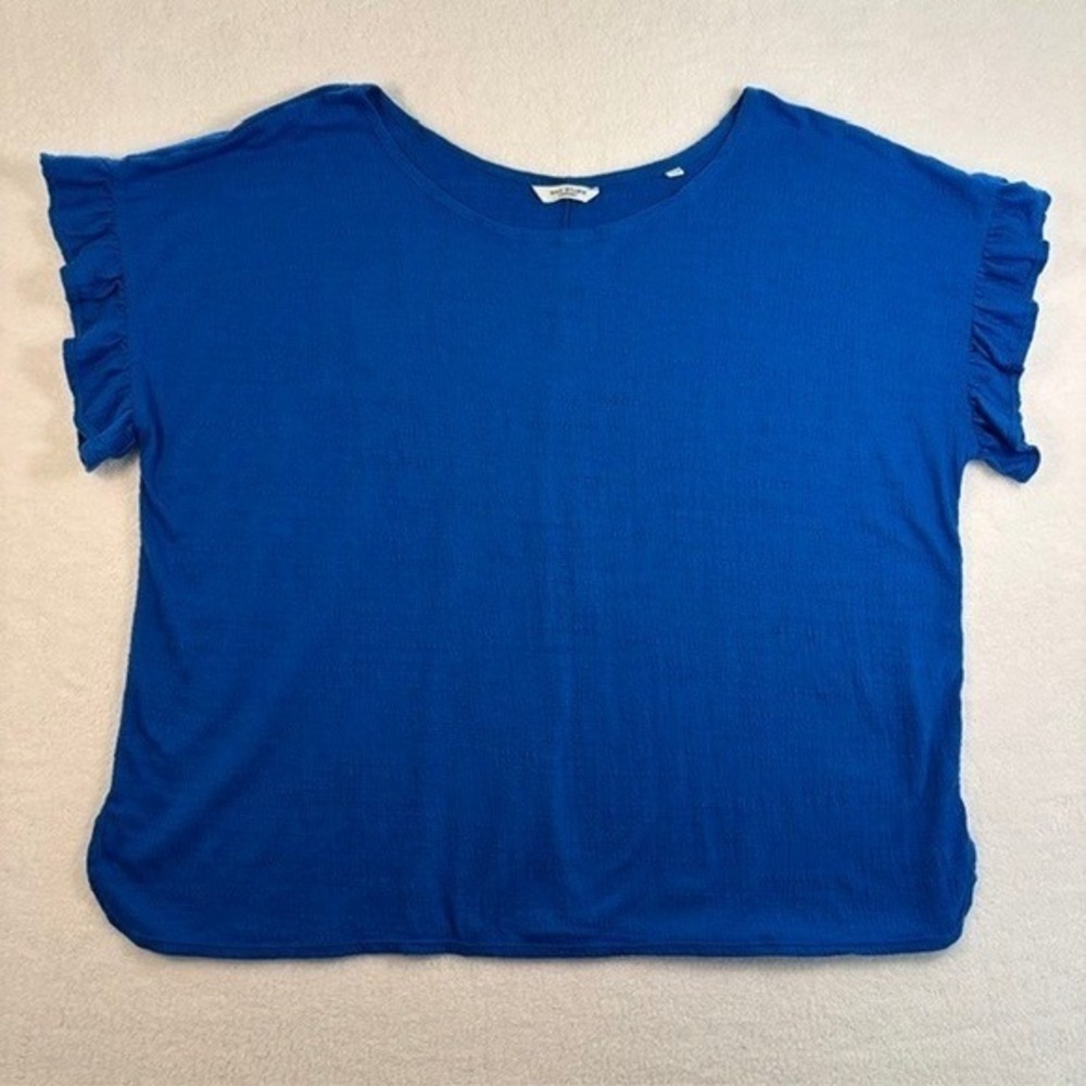 Max Studio London Royal Blue Ruffle Sleeve Textured Blouse Top Women XL